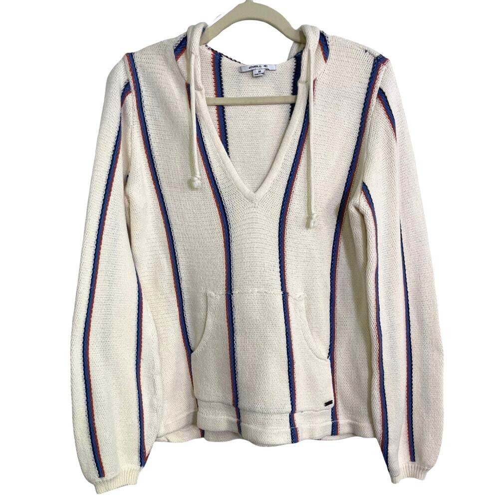 O’Neill Baja Hoodie Striped Surf Pullover Kangaroo Pocket Women's M Beach